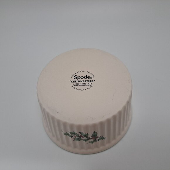 Spode Christmas Tree Earthenware Fluted Ramekin Holly Decor Green Trim Replace - Picture 7 of 7